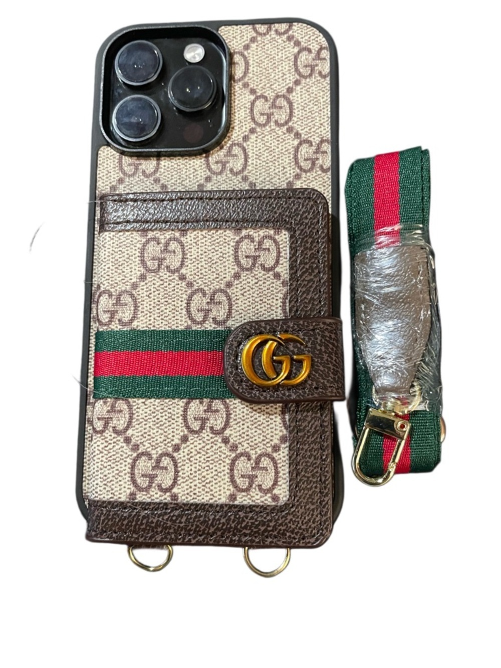 Monogram Wallet Phone Case Crossbody Strap Card Holder iPhone Case - Picture 2 of 7